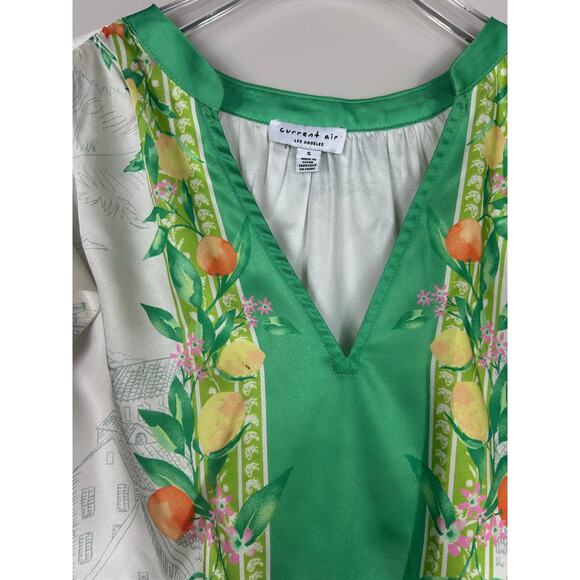 Current Air Tuscan Satin Lemon Print Top Green Sz Small - Picture 3 of 7